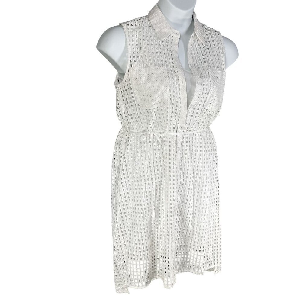 Reed NEW Women M Novelty White Eyelet Shirt Dress Button Up Preppy Cottagecore - Picture 3 of 16